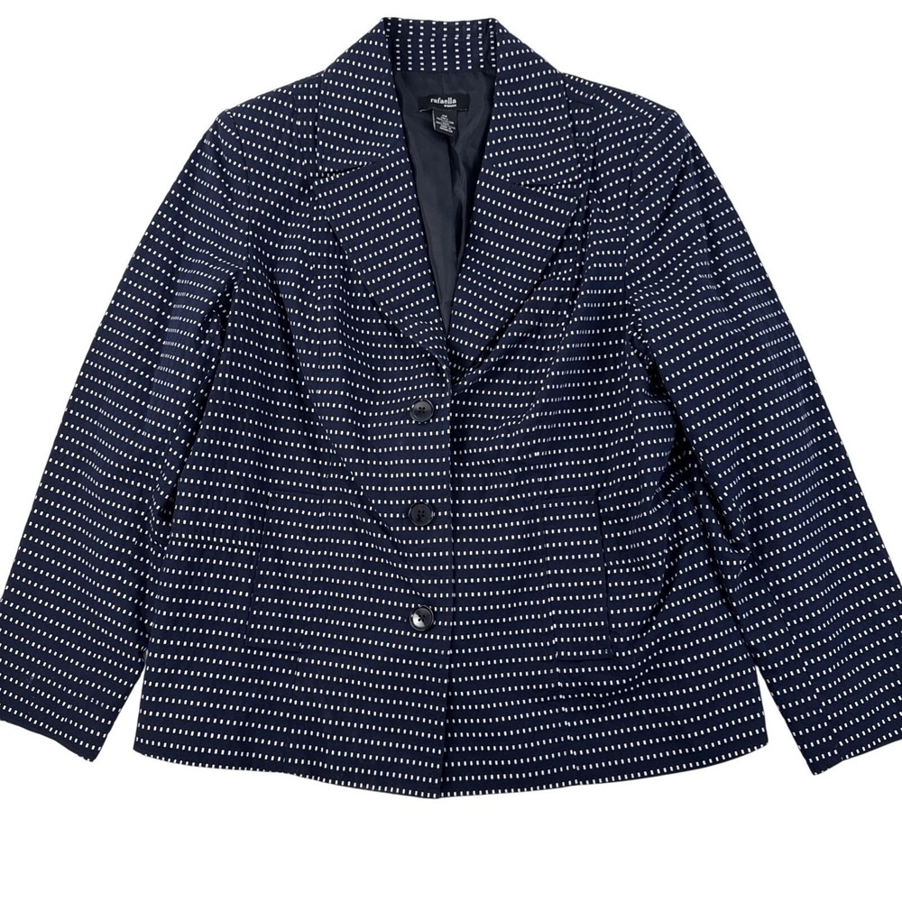 Rafaella Blazer‎ Women 16W Navy Blue White Square Print Cotton Lined Jacket - Picture 4 of 12
